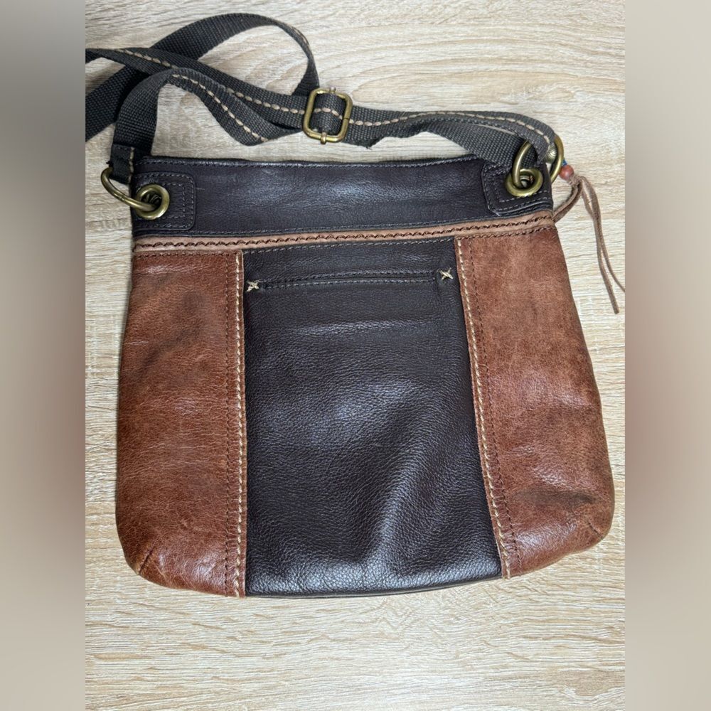 The Sak Women Brown Leather Crossbody Shoulder Bag Adjustable Canvas Strap Boho - Picture 5 of 11